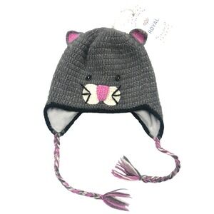 Royal Gray Knit Wool Cat Ear Hat Braided Tassels NWT‎ Y2K Cozy Wintercore Beanie